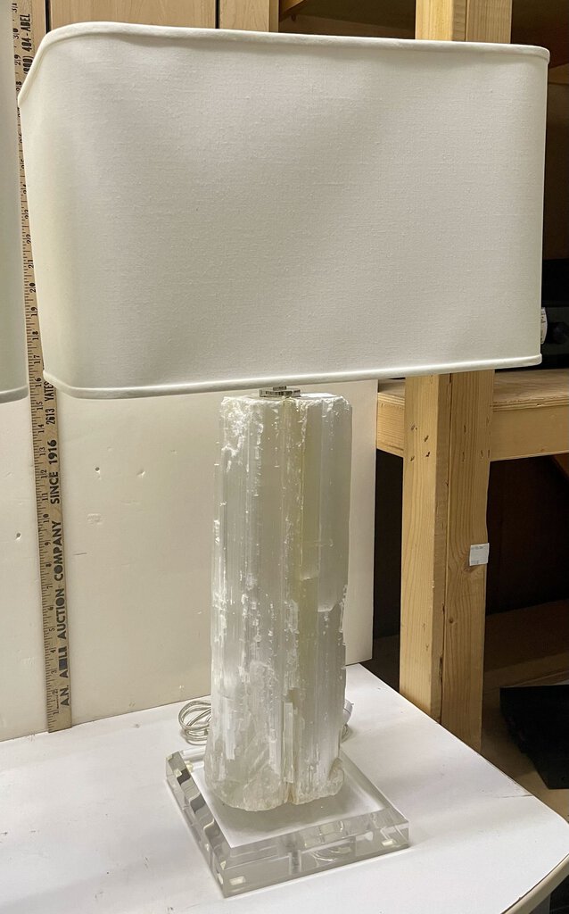 Selenite Double Light Rectangular Linen Shade Table Lamp