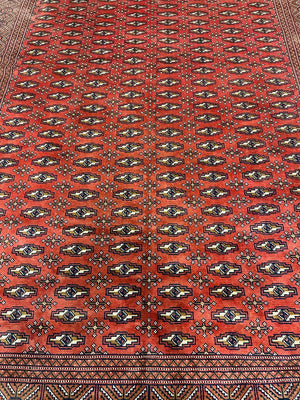 Hand Knotted Red Persian Rug, with light brown/beige accents.