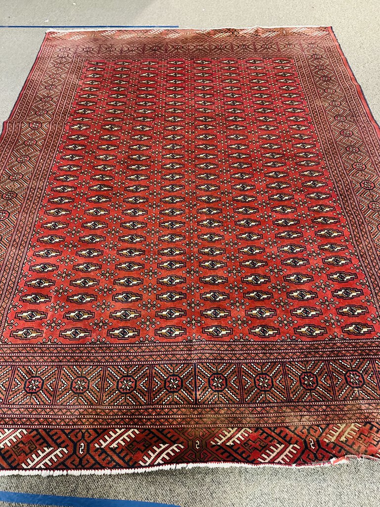 Hand Knotted Red Persian Rug, with light brown/beige accents.