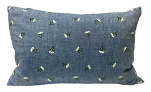 Blue Denim Floral Embroidered Lumbar Pillow by Miss Daisy's Consignment & Auction House