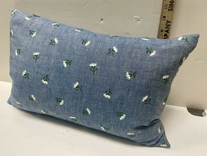 Blue Denim Floral Embroidered Lumbar Pillow by Miss Daisy's Consignment & Auction House