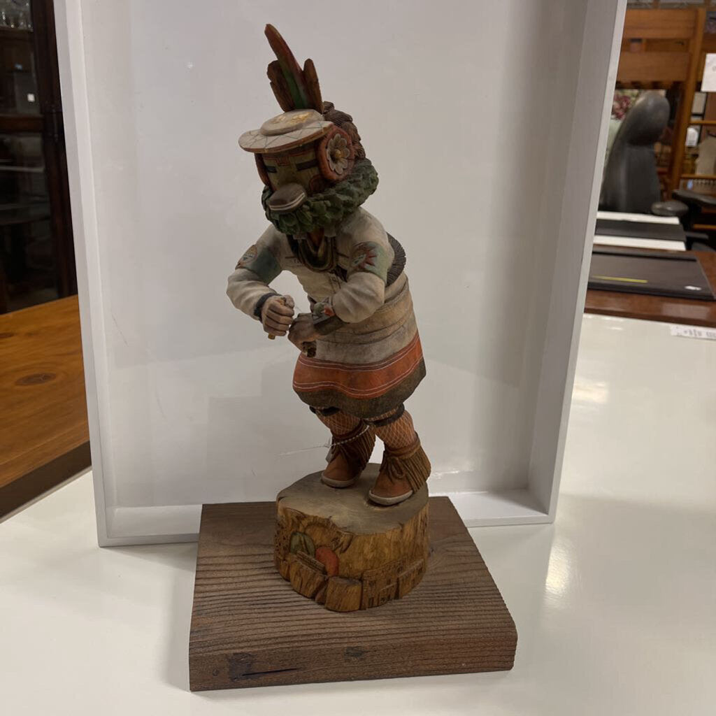 Native American Hand-Made Kachina Doll on Stump