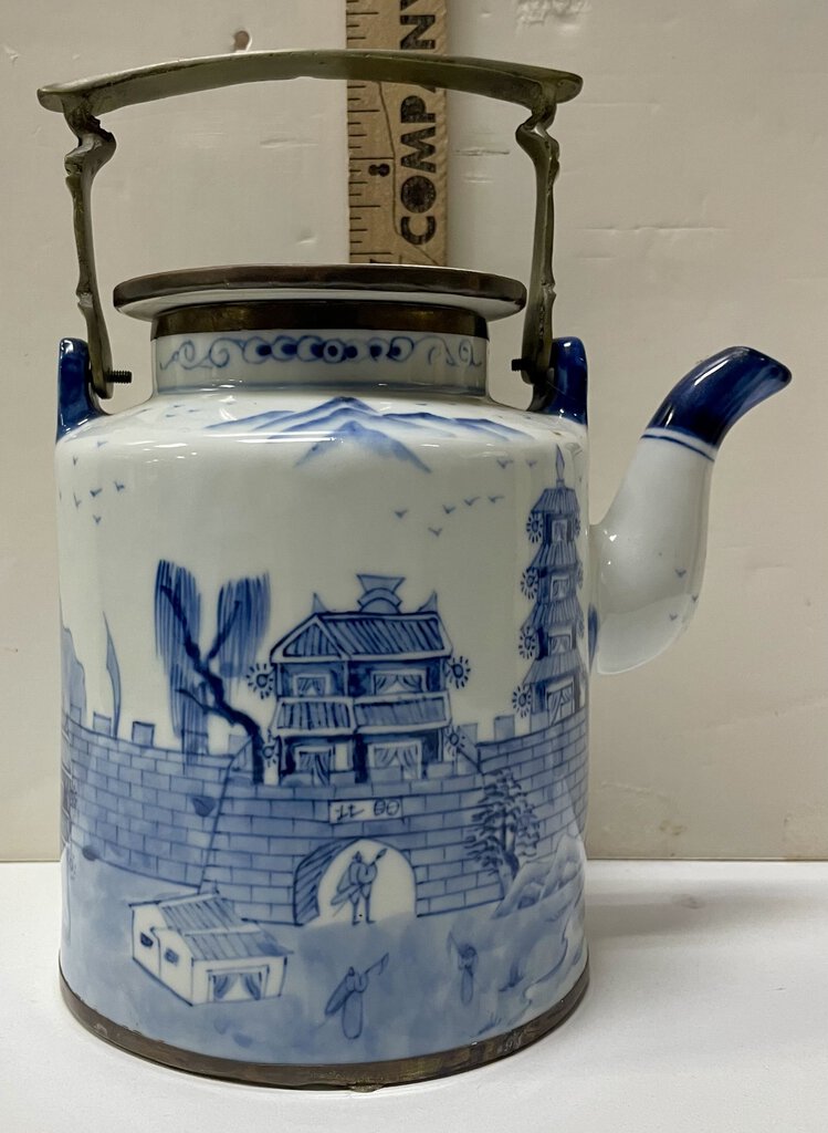 Vintage 70's Chinese Blue White Porcelain Teapot