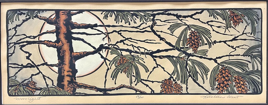 Kathleen West Moonlight Woodblock Print #58/100 Signed