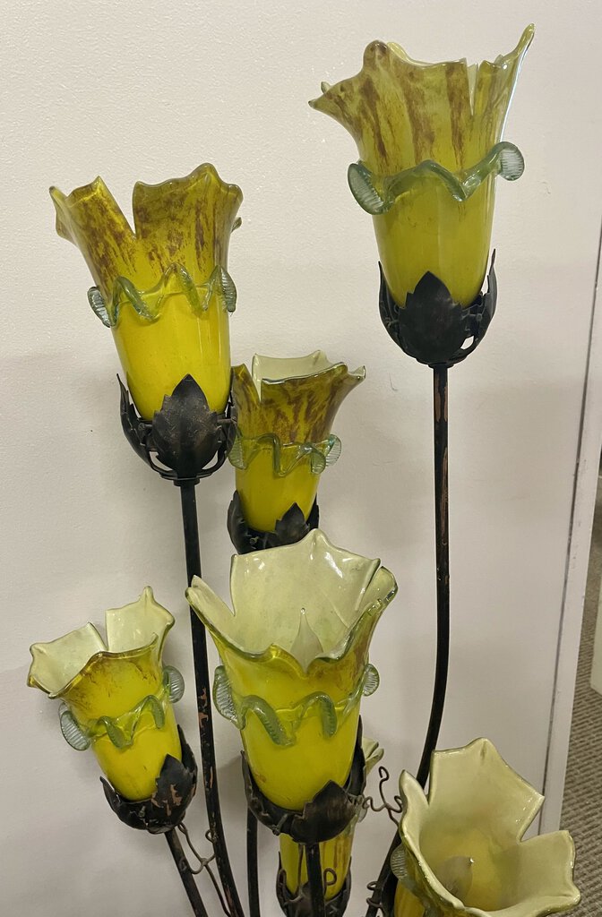 7 Light Handmade Wrought Iron Yellow Blown Glass Floor Lamp