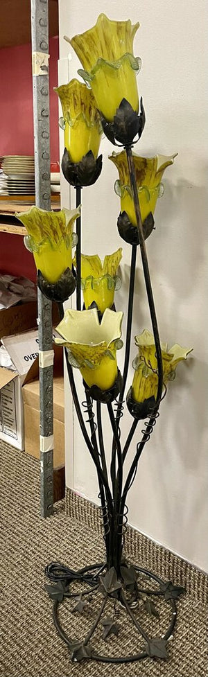 7 Light Handmade Wrought Iron Yellow Blown Glass Floor Lamp