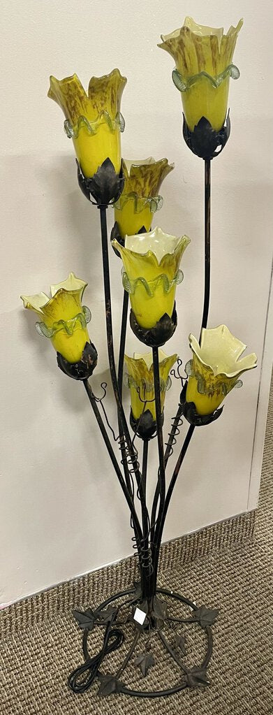 7 Light Handmade Wrought Iron Yellow Blown Glass Floor Lamp