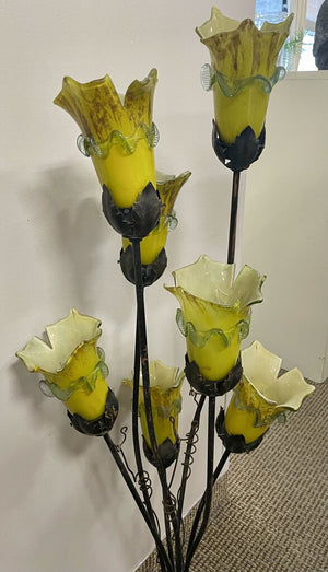 7 Light Handmade Wrought Iron Yellow Blown Glass Floor Lamp