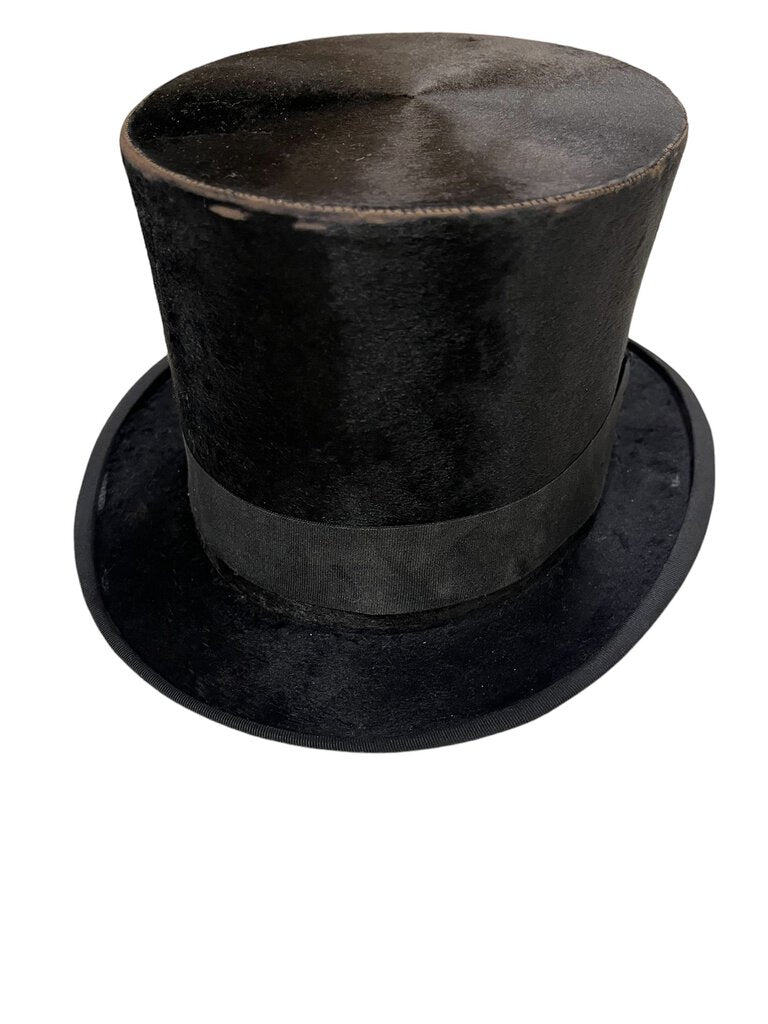 Antique French Beaver Fur Top Hat Jockey Club