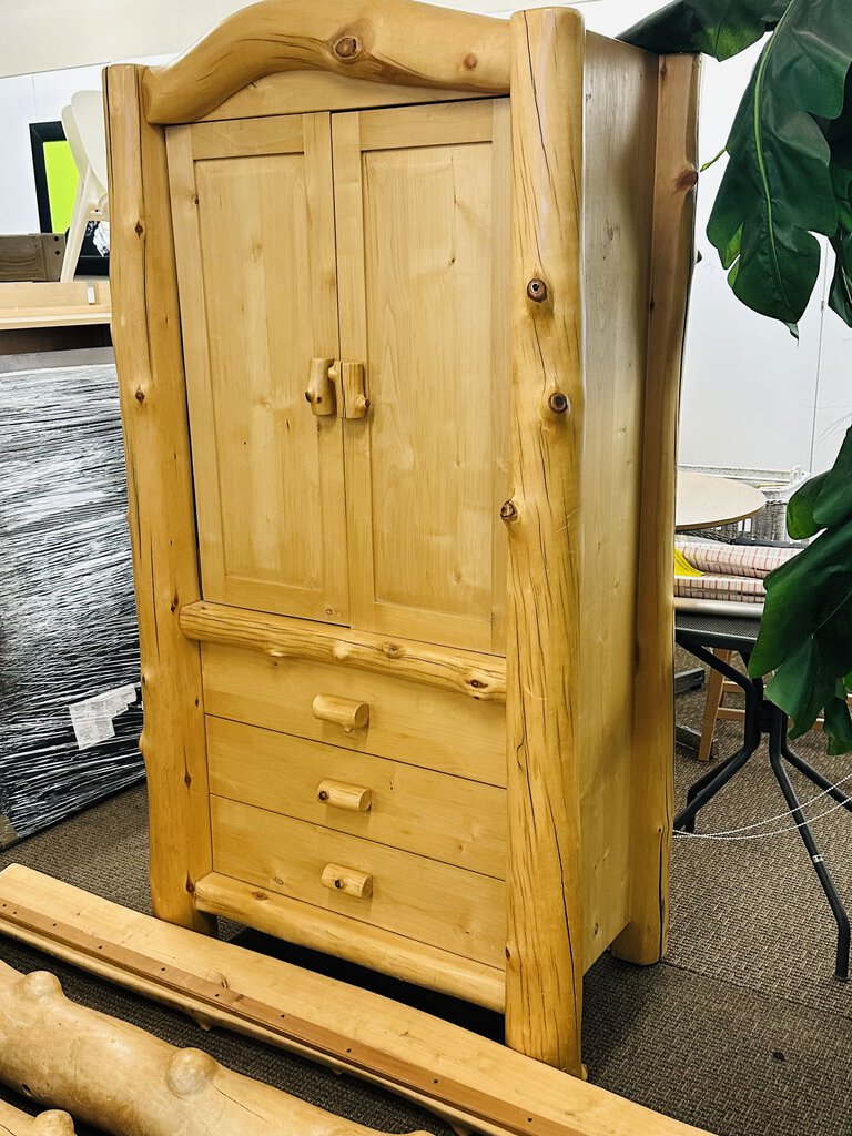 Aspen Log Wood Armoire With Drawers 35x28x74