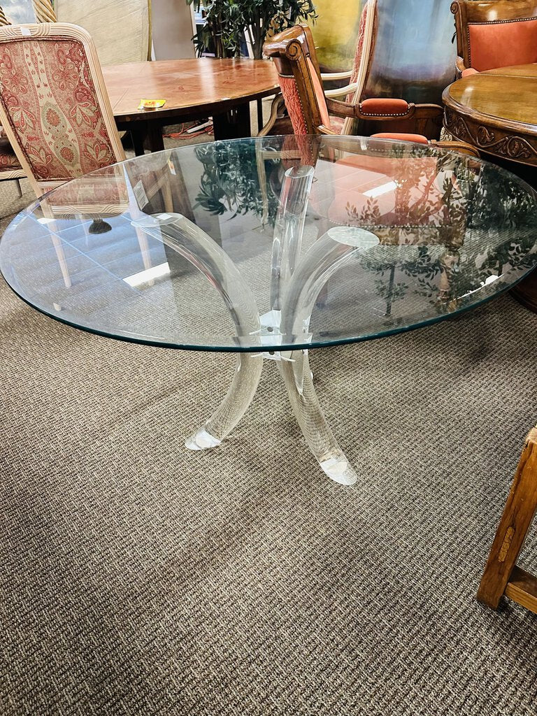 Charles Hollis Jones Lucite Tripod Base Glass Top Table