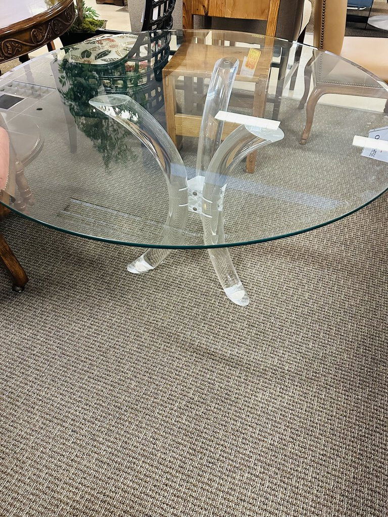 Charles Hollis Jones Lucite Tripod Base Glass Top Table