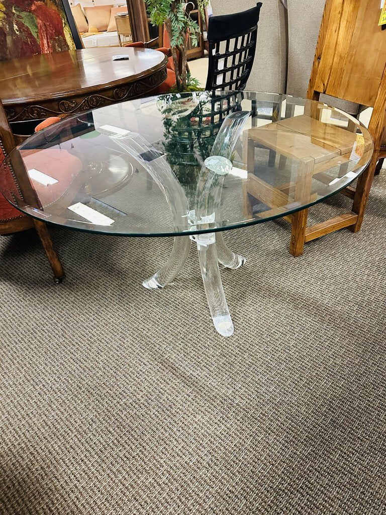 Charles Hollis Jones Lucite Tripod Base Glass Top Table