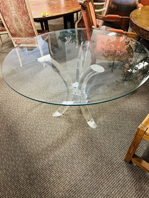 Charles Hollis Jones Lucite Tripod Base Glass Top Table