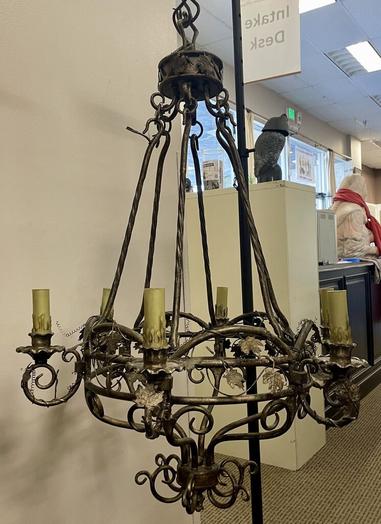 Wrought Iron Bronze Finish 6 Candle Stick Style Chandelier