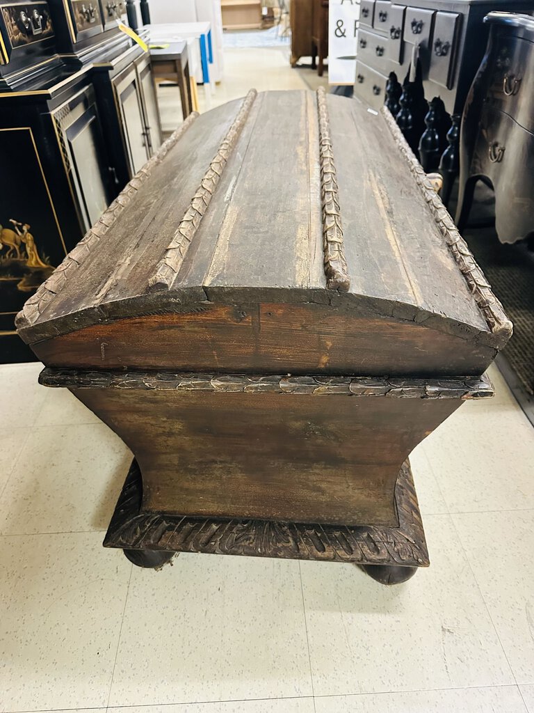 Antique Spanish Carved Wood Trunk 21x44x26