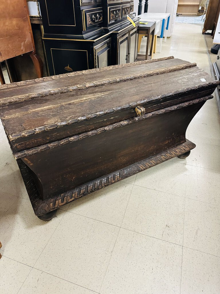 Antique Spanish Carved Wood Trunk 21x44x26