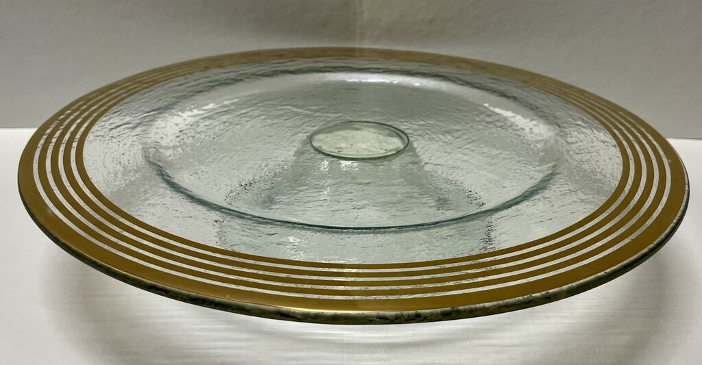 Annie Glass #34/310 Signed Gold Trim Footed Pedestal Dish 13.6"