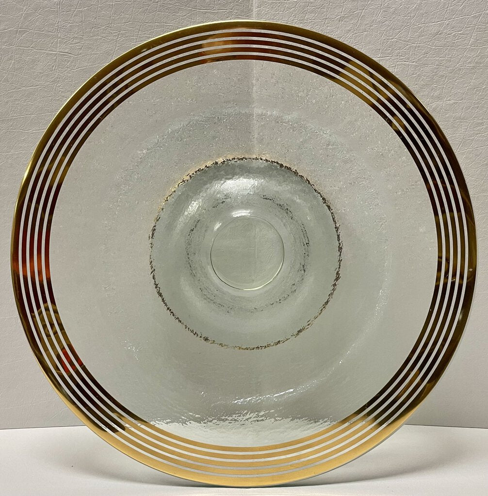 Annie Glass #34/310 Signed Gold Trim Footed Pedestal Dish 13.6"