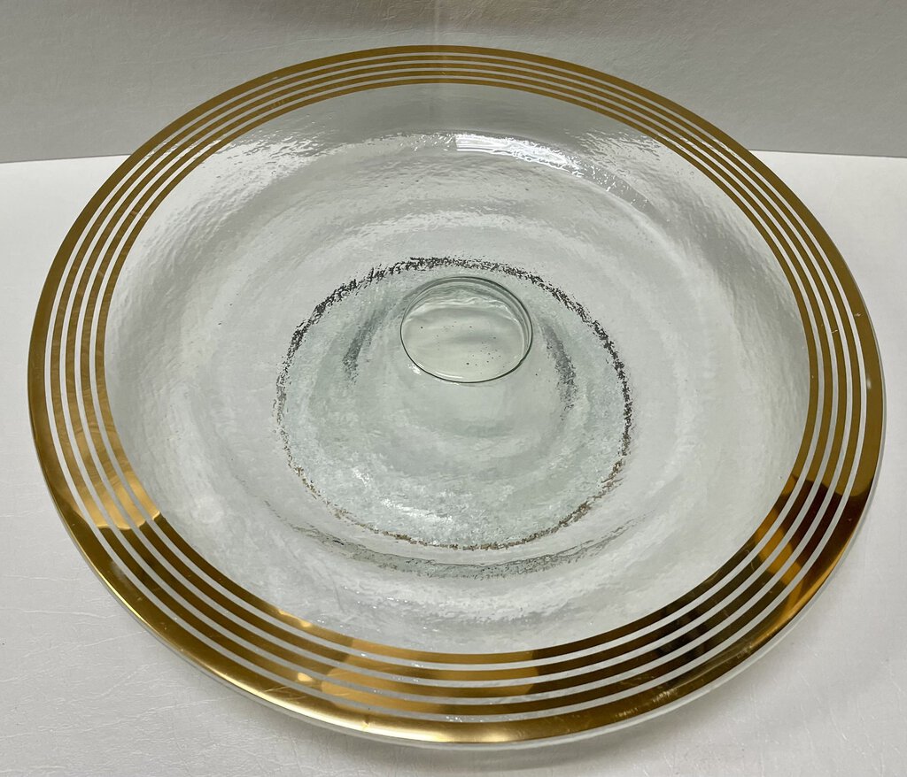 Annie Glass #34/310 Signed Gold Trim Footed Pedestal Dish 13.6"