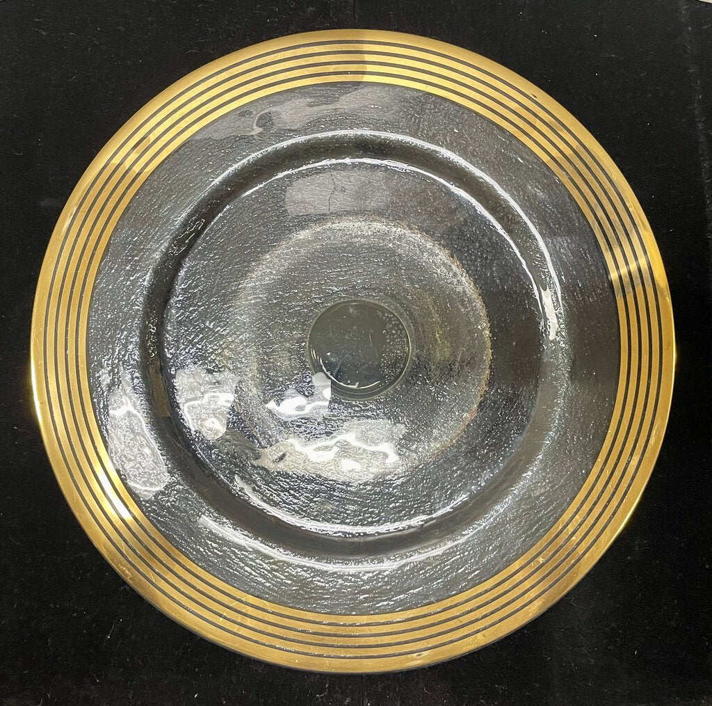 Annie Glass #34/310 Signed Gold Trim Footed Pedestal Dish 13.6"