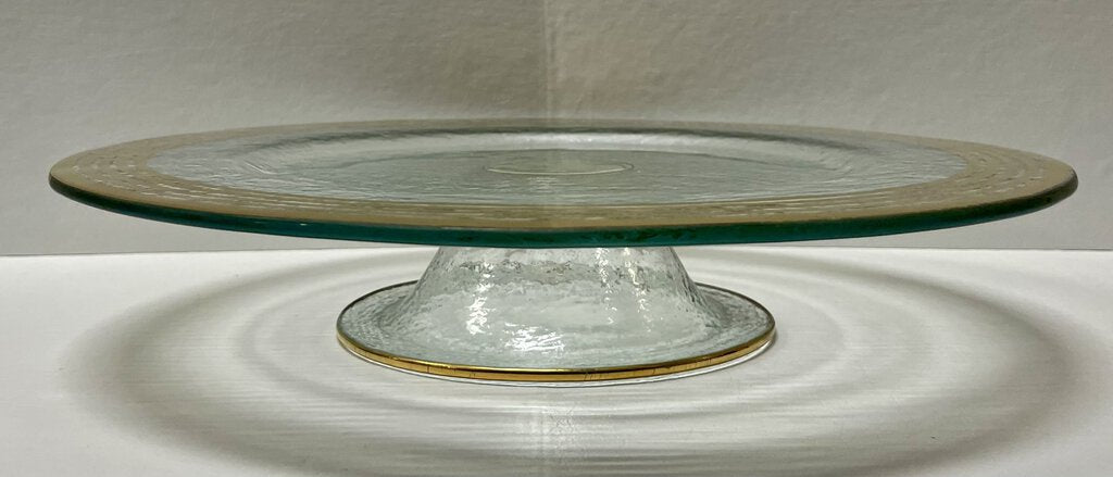 Annie Glass #34/310 Signed Gold Trim Footed Pedestal Dish 13.6"