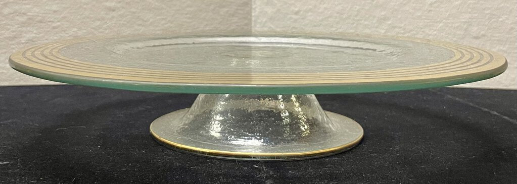 Annie Glass #34/310 Signed Gold Trim Footed Pedestal Dish 13.6"