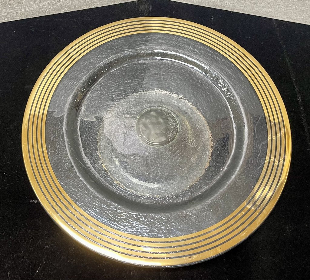 Annie Glass #34/310 Signed Gold Trim Footed Pedestal Dish 13.6"