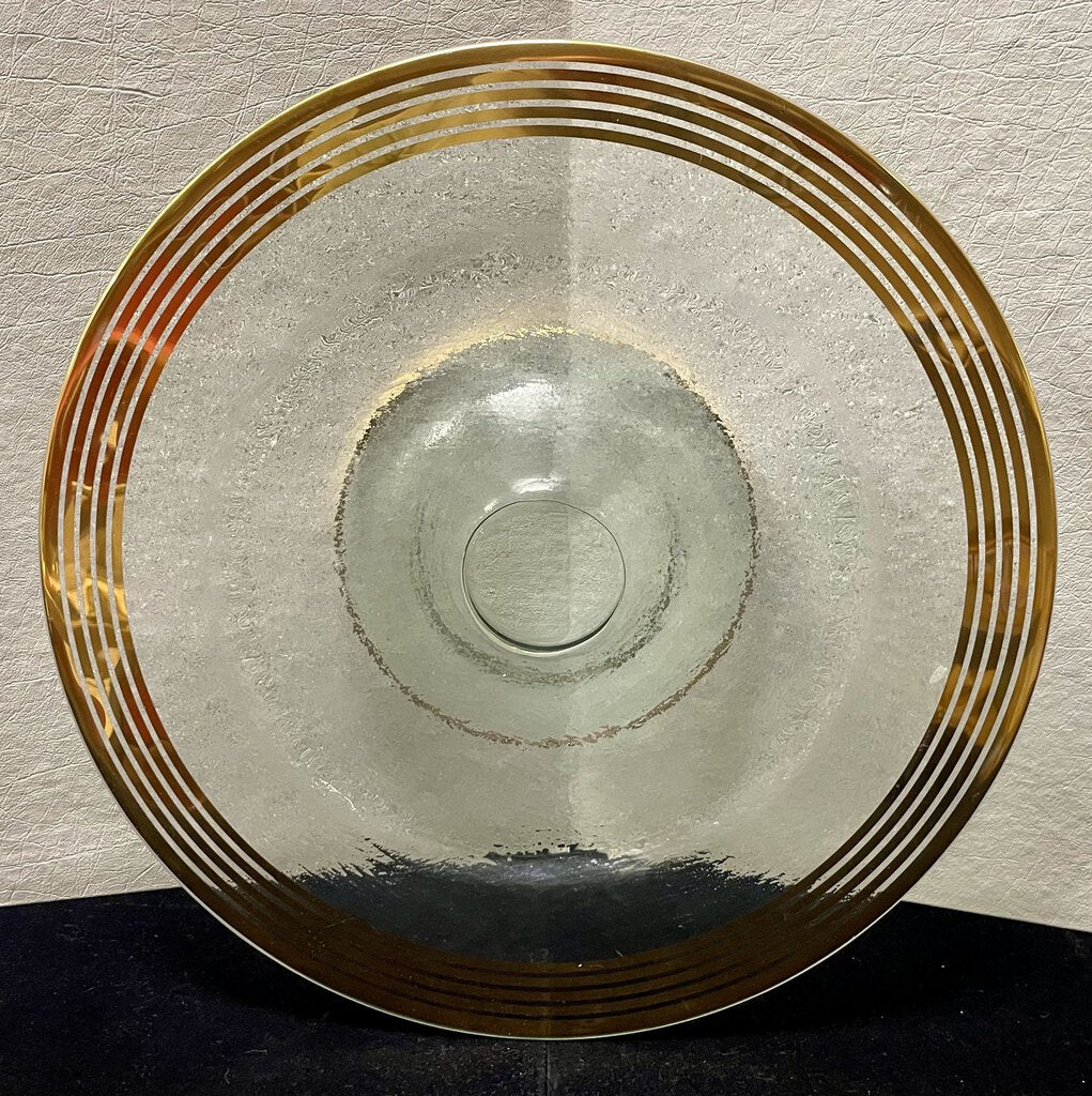 Annie Glass #34/310 Signed Gold Trim Footed Pedestal Dish 13.6"