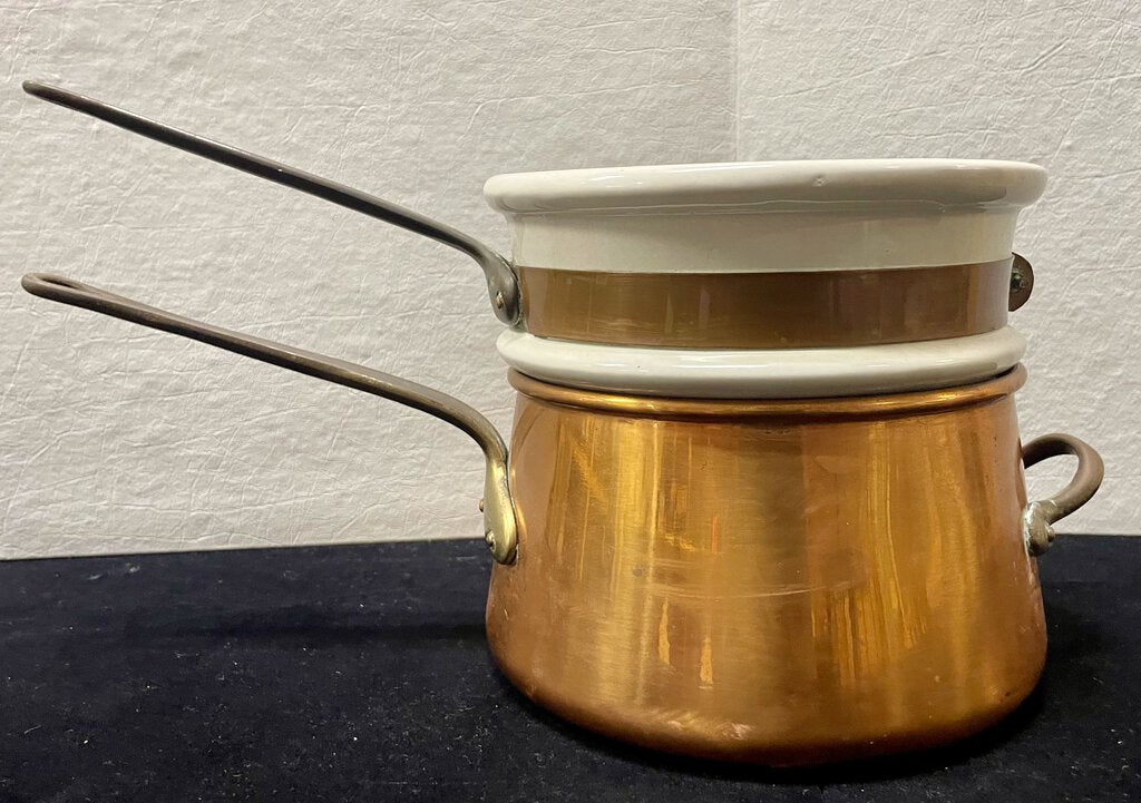 Vintage Korean Copper Porcelain Double Boiler