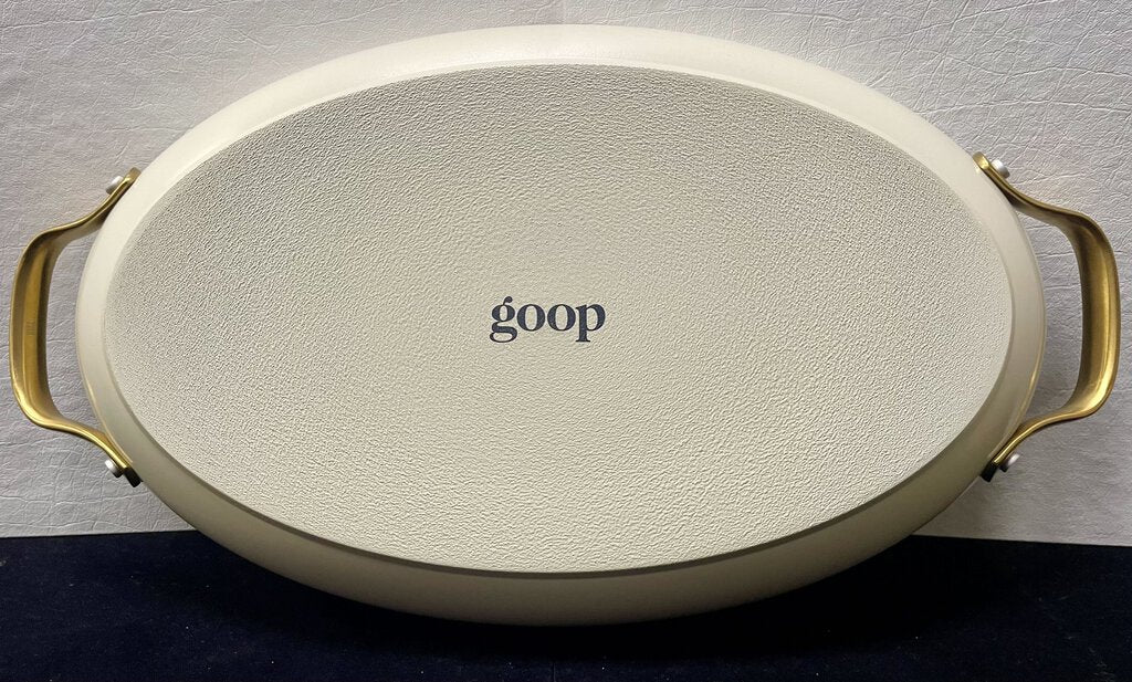 Goop Cream White Oval Roaster Brass Handles