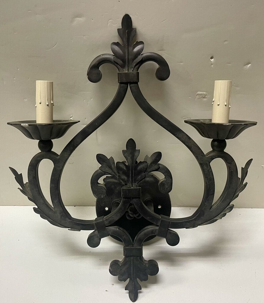 Hans Duus Custom Wrought Iron Hollow Tube 2 Lamp Sconce (PAIR)