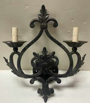 Hans Duus Custom Wrought Iron Hollow Tube 2 Lamp Sconce (PAIR)