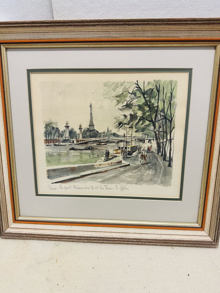 Franz Herbelot , Paris Watercolor Framed 17 x 18.5