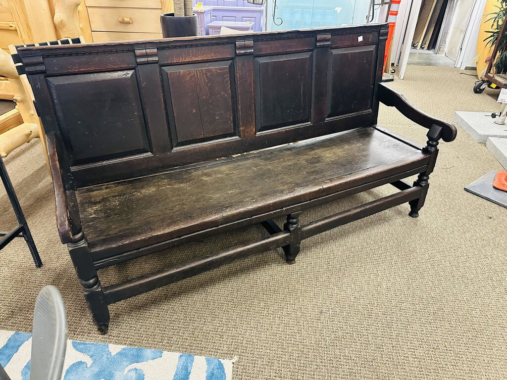 Dark Wood Georgian Hall Bench With Cushions 75" W.