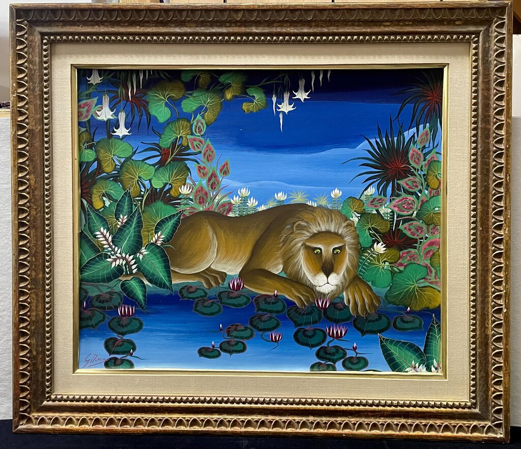 Gustavo Novoa Solo Lion Signed Original Oil on Masonite