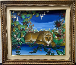 Gustavo Novoa Solo Lion Signed Original Oil on Masonite