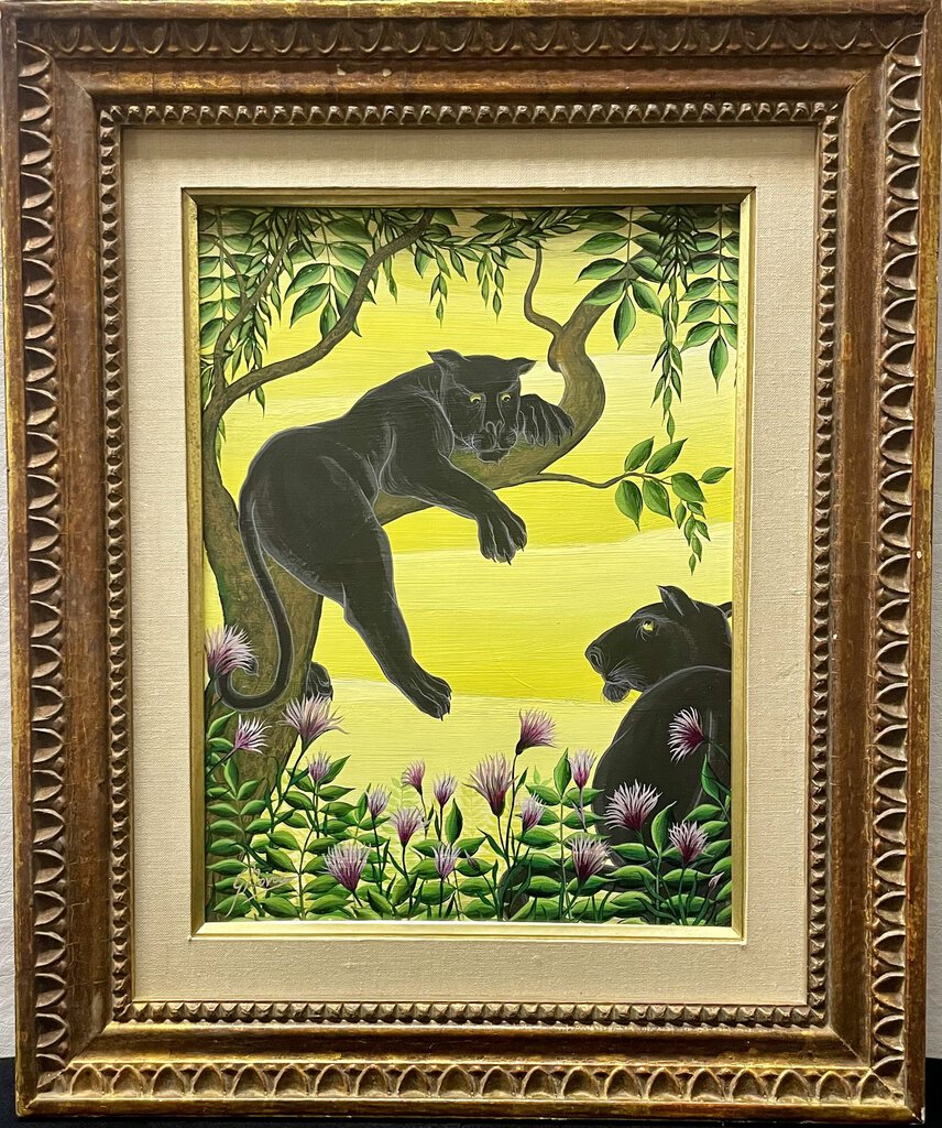 Gustavo Novoa Panther Rendezvous Signed Original Oil on Masonite