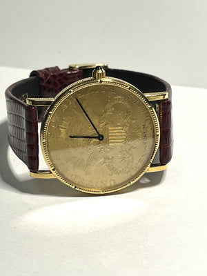 Corum 18K Gold 1904 20 Dollar Coin Face Lizard Strap