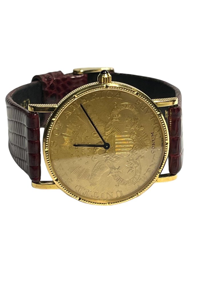 Corum 18K Gold 1904 20 Dollar Coin Face Lizard Strap