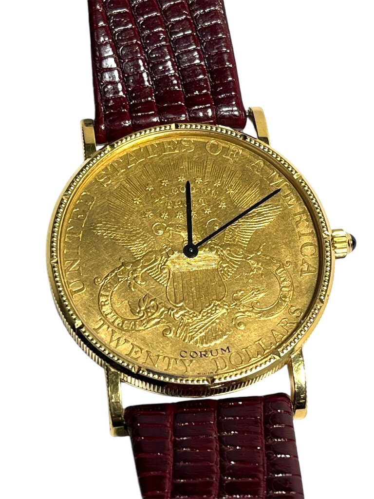 Corum 18K Gold 1904 20 Dollar Coin Face Lizard Strap