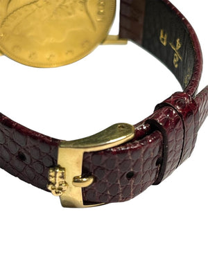 Corum 18K Gold 1904 20 Dollar Coin Face Lizard Strap