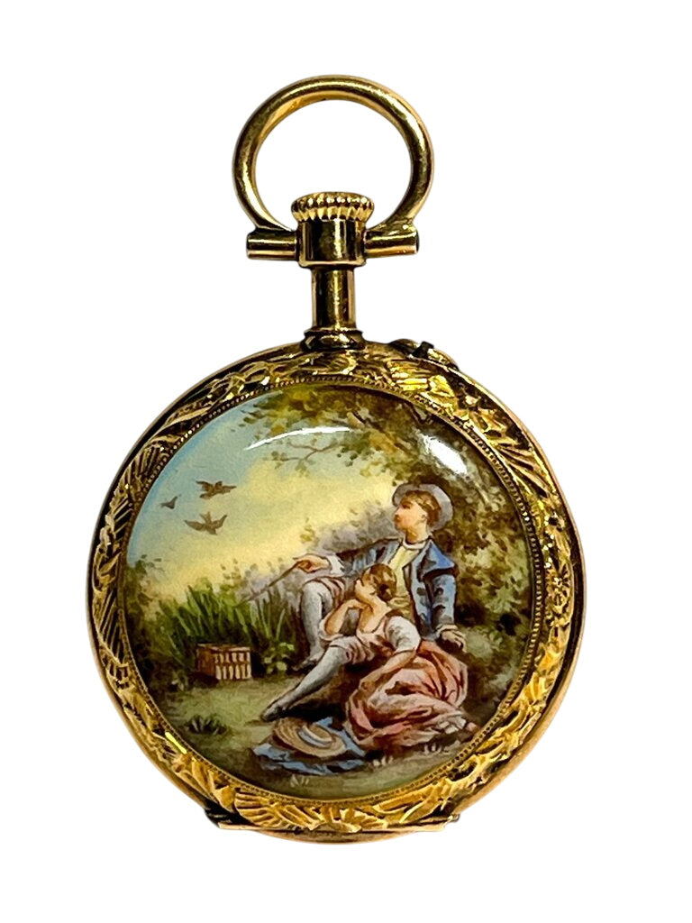 Victorian Era 18K Gold & Enamel Pendant Watch by Miss Daisy's Consignment & Auction House