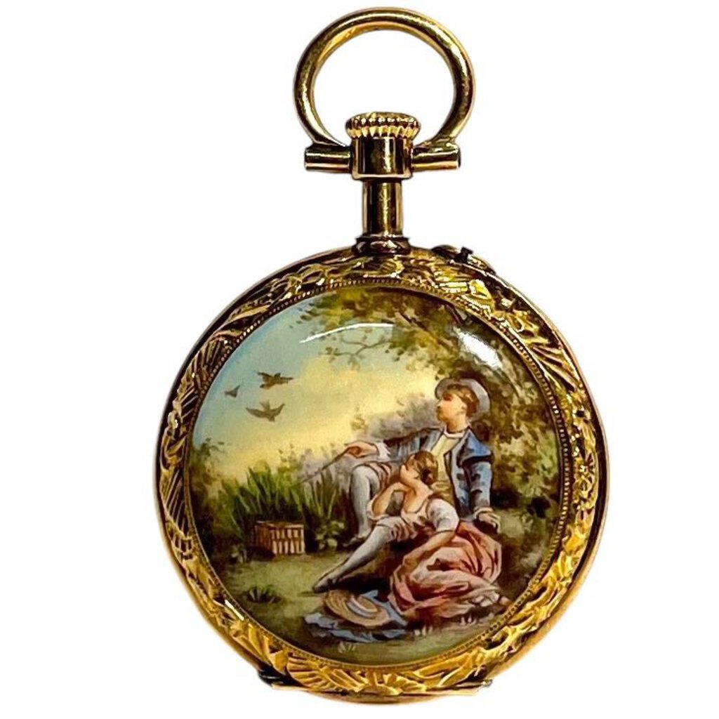 Victorian Era 18K Gold & Enamel Pendant Watch