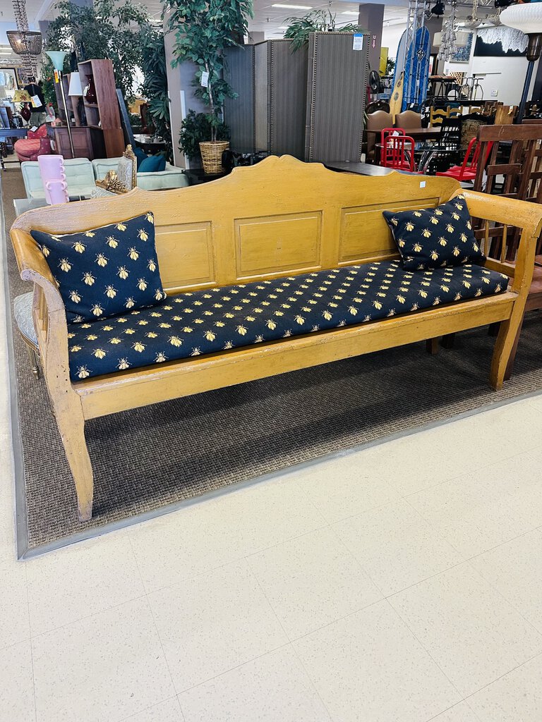 Vintage Pine Bench With Cushions 79x21x42