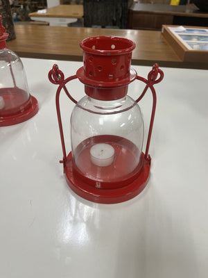 Red Metal Nautical Lantern Candle Holder