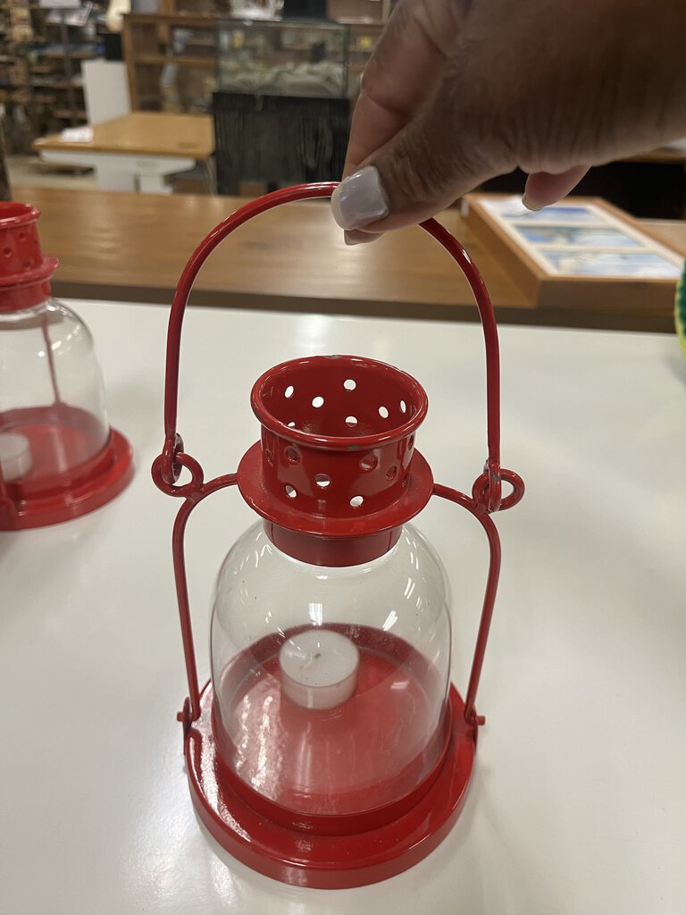 Red Metal Nautical Lantern Candle Holder