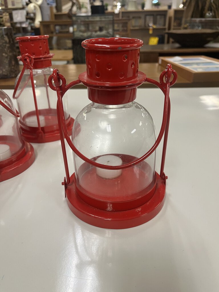 Red Metal Nautical Lantern Candle Holder