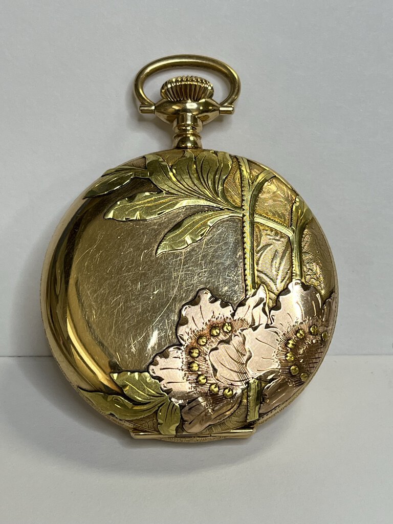 Elgin Tri-Color 14K Floral Hunters Case Pocket Watch