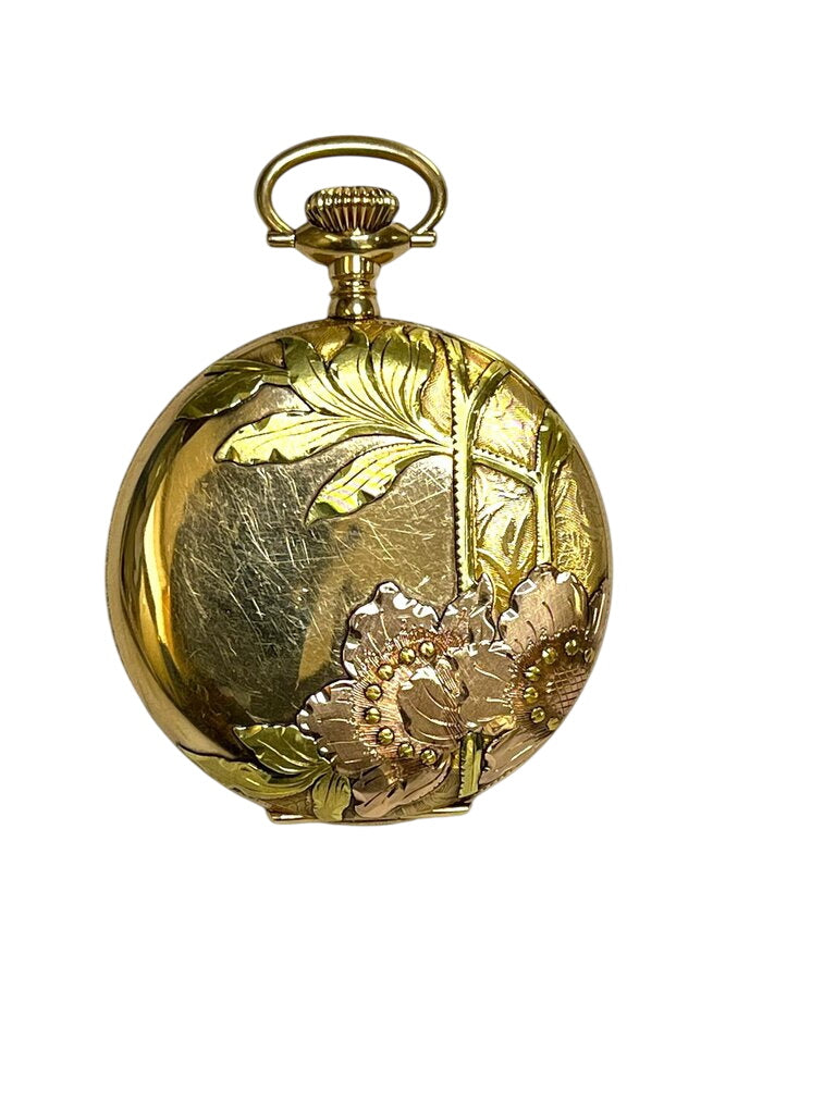 Elgin Tri-Color 14K Floral Hunters Case Pocket Watch by Miss Daisy's Consignment & Auction House
